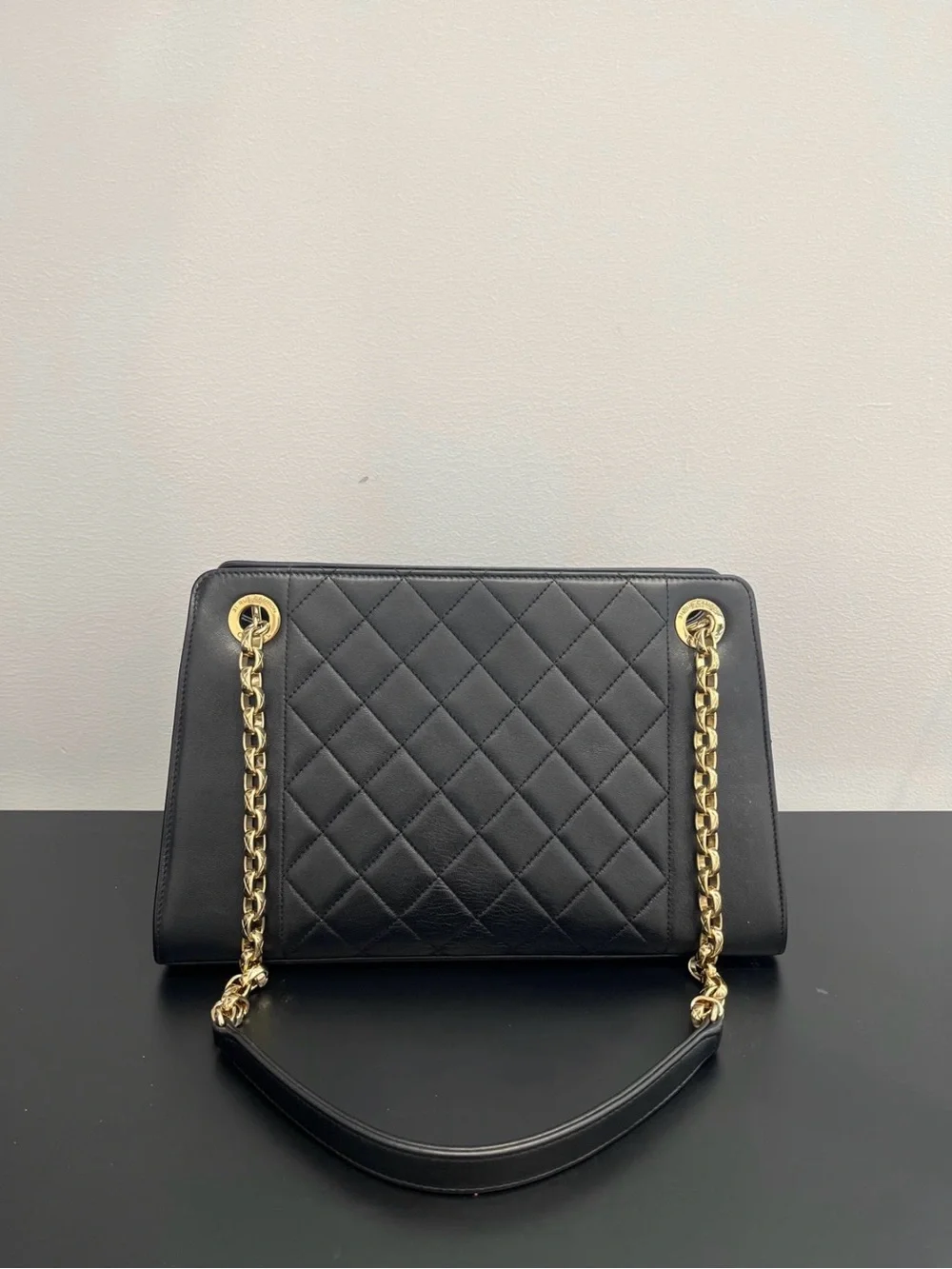 CHANEL Black Quilted Leather Shoulder Bag with Gold Hardware